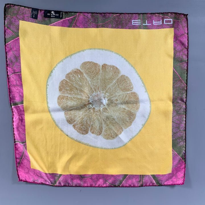 ETRO Yellow Purple Silk Pocket Square