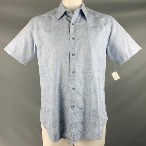 ROBERT GRAHAM Size L Light Blue Embroidery Cotton Button Up Short Sleeve Shirt