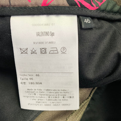 VALENTINO Size 30 Olive Black Pink Camouflage Monogram Cotton  Drawstring Casual Pants