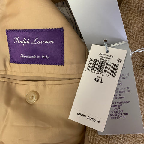 RALPH LAUREN Size 42L Camel Tan Herringbone Wool Notch Lapel Sport Coat