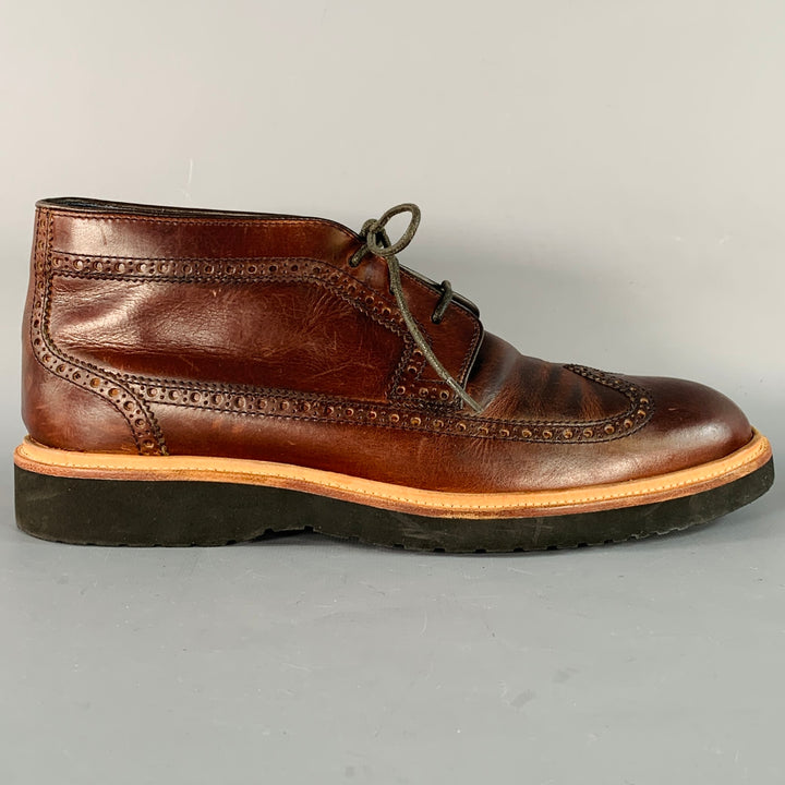 COLE HAAN Size 9.5 Brown Perforated Leather Wingtip Ankle Boots
