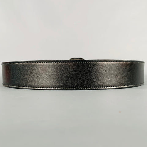 GUCCI Size 30 Black Silver Monogram Leather Metal Belt