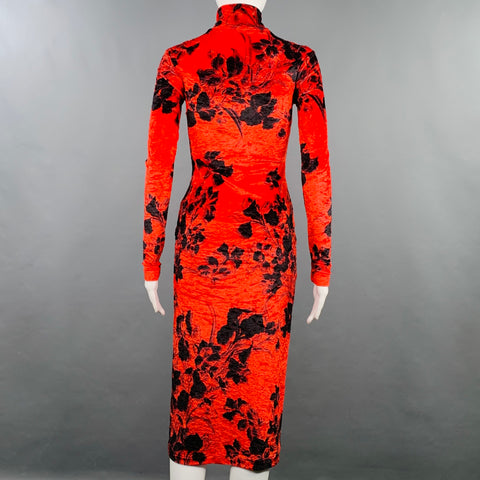 BALENCIAGA Size S Red Black Polyamide Stretch Blend Floral Turtleneck Midi Dress