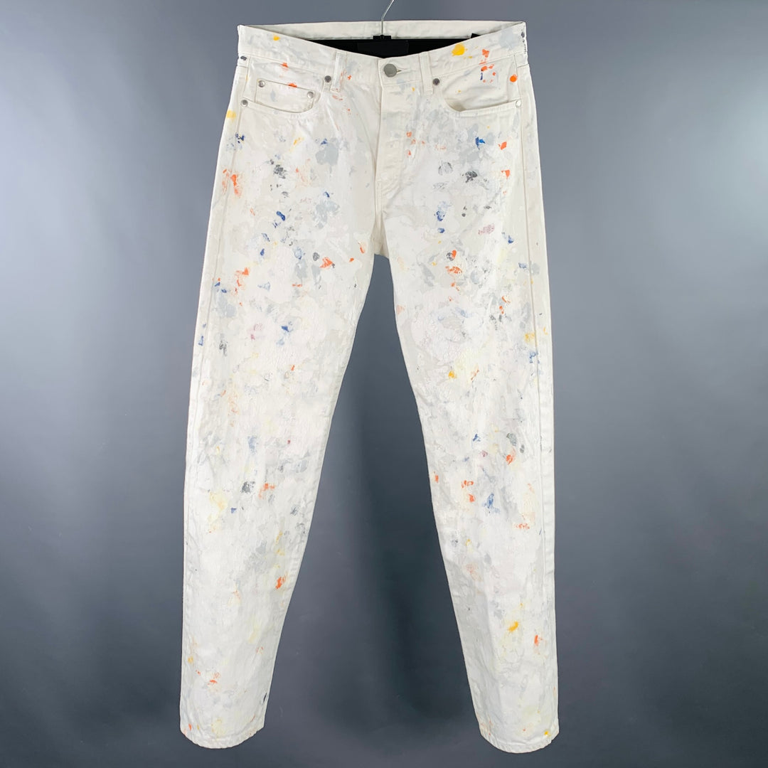JOHN ELLIOTT Size 30 White Multi Color Paint Splatter Cotton Button Fly Jeans