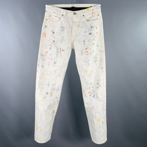 JOHN ELLIOTT Size 30 White Multi Color Paint Splatter Cotton Button Fly Jeans