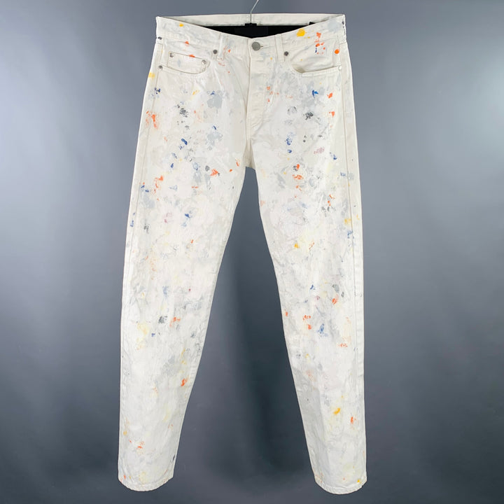 JOHN ELLIOTT Size 30 White Multi Color Paint Splatter Cotton Button Fly Jeans