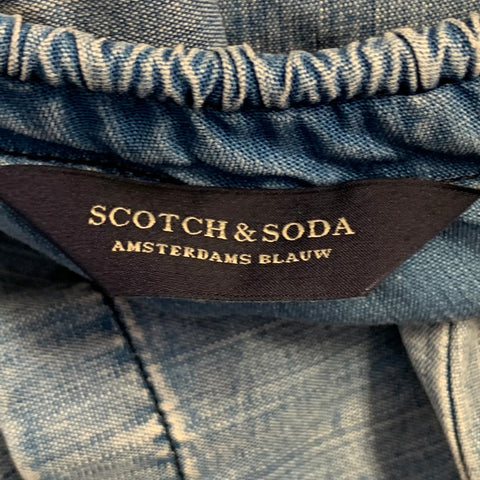 SCOTCH AND SODA Size S Blue Chambray Distressed Short Sleeve One Pocket Drop Waist Dress
