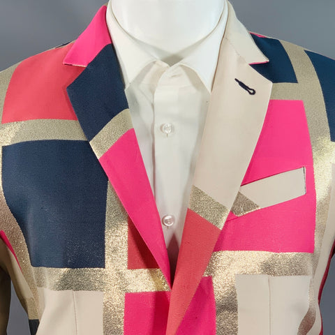 MR TURK Size 38 Pink Navy Color Block Polyester Blend Sport Coat