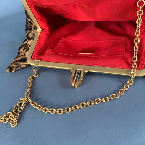 CHRISTIAN LOUBOUTIN Loubis Angel Brown Black Gold Animal Print Clutch Handbag