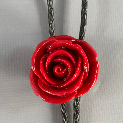 Cravate Bolo en Cuir Noir et Rouge Rose VINTAGE