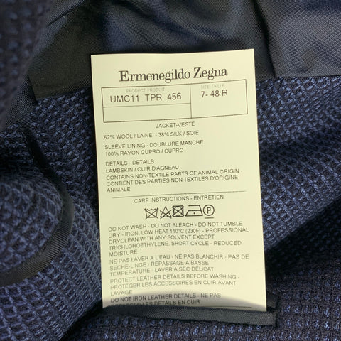 ERMENEGILDO ZEGNA Size 38 Navy Black Wool Silk Nailhead Sport Coat