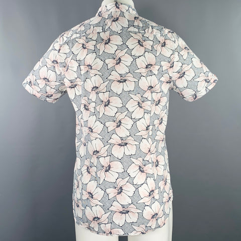 TED BAKER Size S White Navy Pink Floral Short Sleeve Shirt