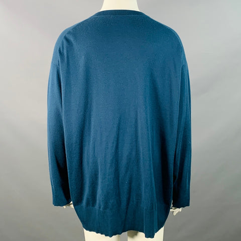 THE ROW Size L Blue Cashmere Blend Knit Oversized V-Neck Sweater
