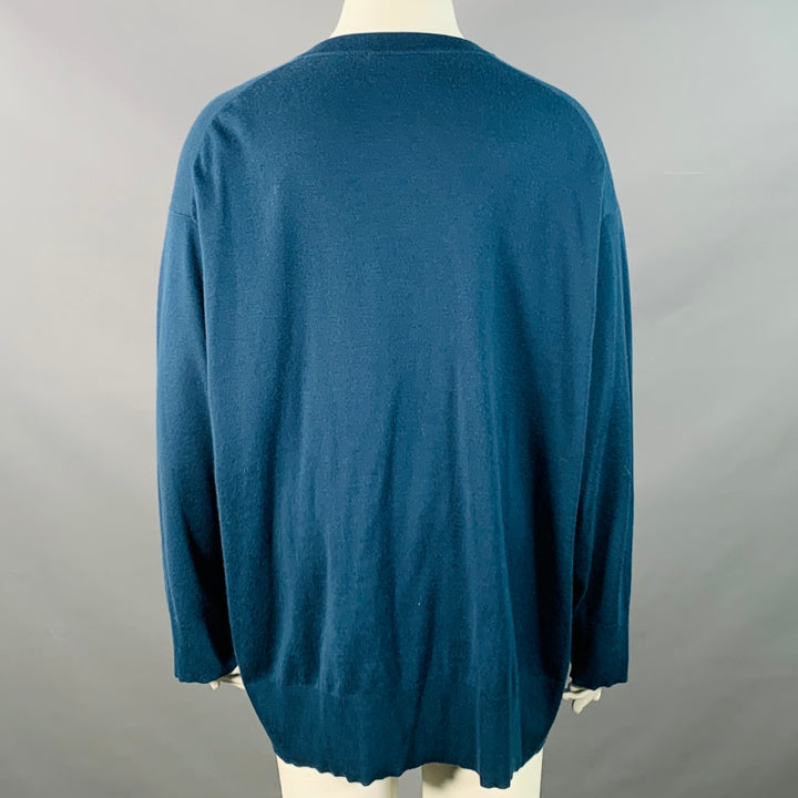 THE ROW Size L Blue Cashmere Blend Knit Oversized V-Neck Sweater