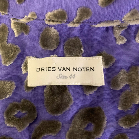 DRIES VAN NOTEN Size XS Purple Grey Leopard  Print Cutoff Sleeve Shirt
