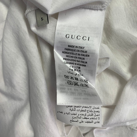 GUCCI Size S White Red Green Logo Cotton Crew-Neck T-shirt