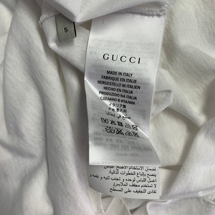 GUCCI Size S White Red Green Logo Cotton Crew-Neck T-shirt
