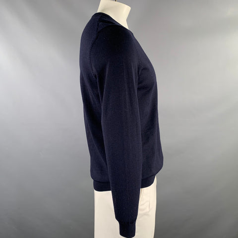 HUGO BOSS Size XL Navy Knitted Wool Crew-Neck Pullover