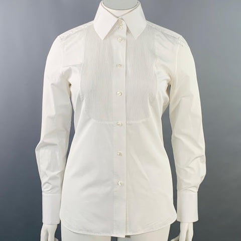LAFAYETTE 148 Size M White Cotton Pleated Tuxedo Shirt