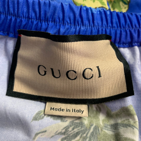 GUCCI Size 30 Blue Yellow Hawaiian Cotton Bermuda Shorts