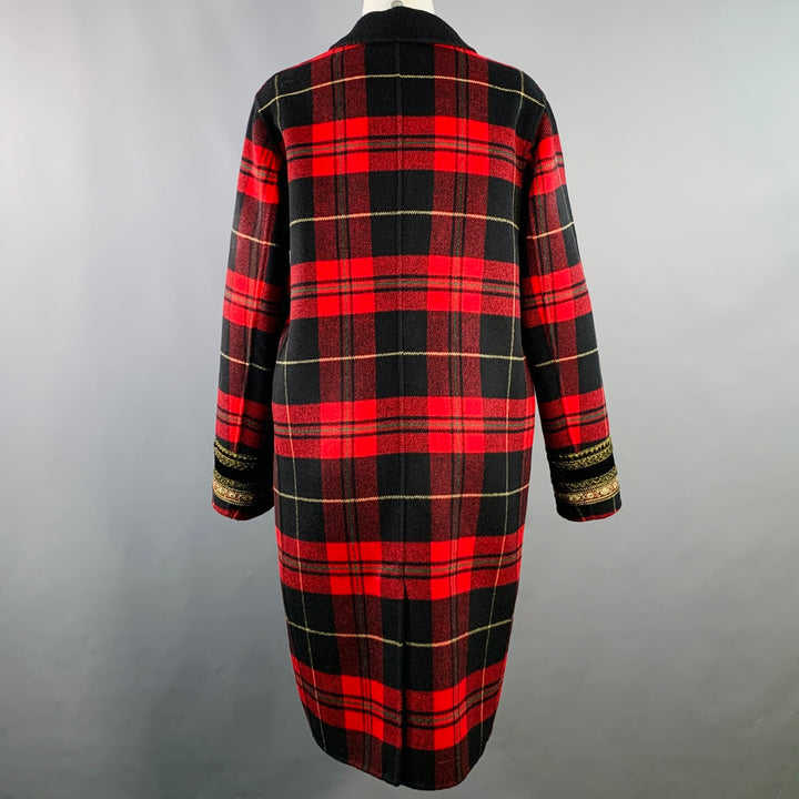 THE KOOPLES Size S Red Black Yellow Wool Blend Plaid Notch Lapel Coat