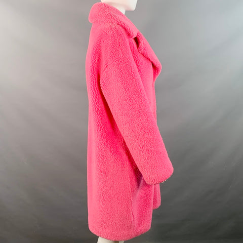 STAND STUDIO Size M Camille Cocoon Pink Polyester Faux Fur Notch Lapel Coat