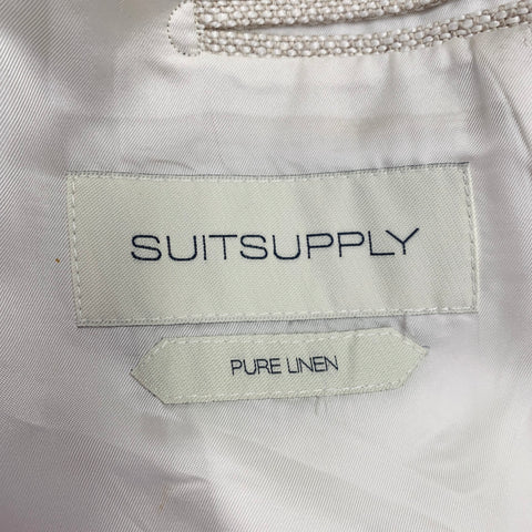 SUIT SUPPLY Size 46 Beige Stone Woven Linen Double Breasted Peak Lapel Coat