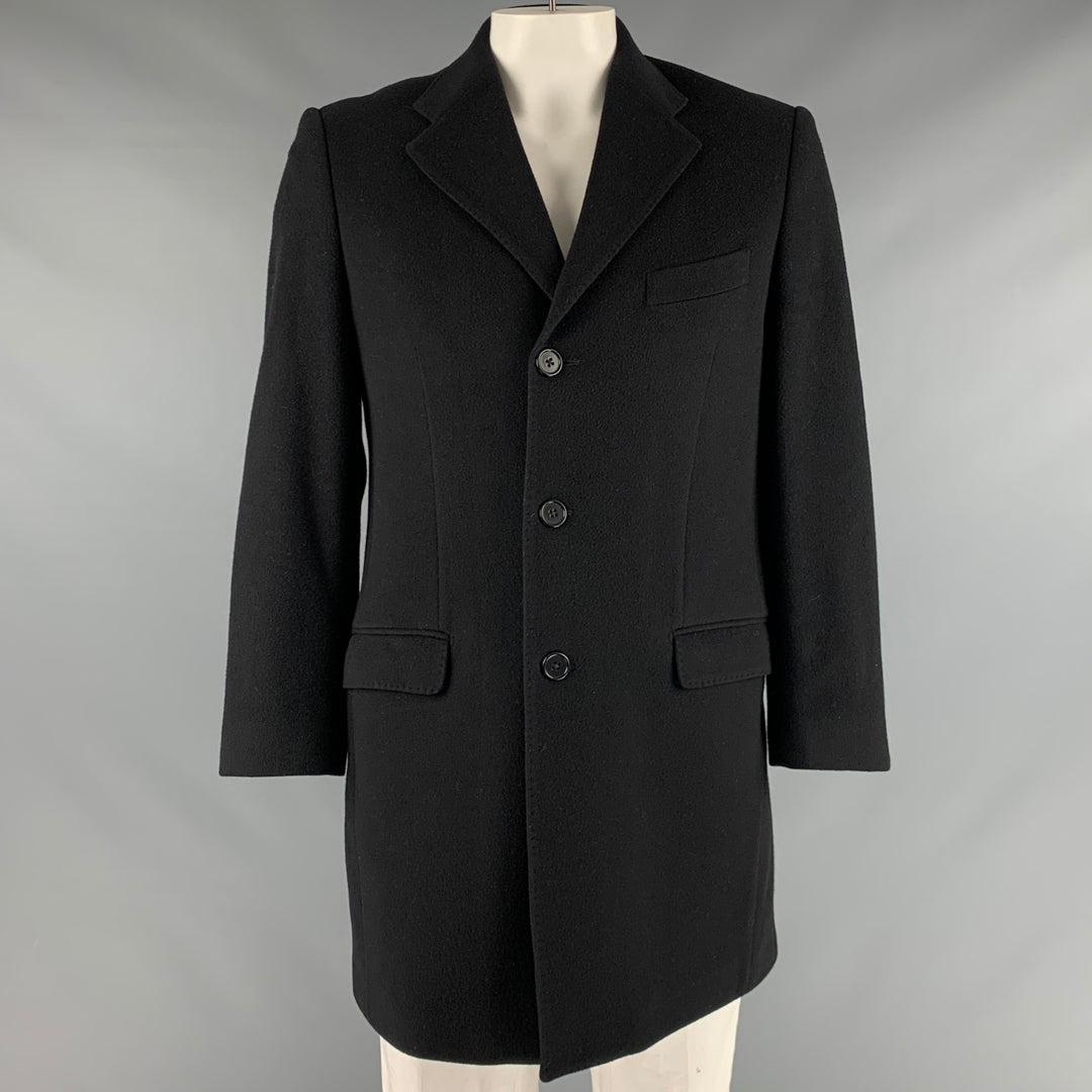YVES SAINT LAURENT Size 42 Black Wool Blend Single Breasted Coat