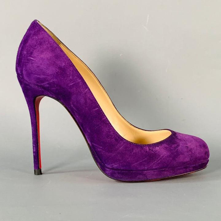 CHRISTIAN LOUBOUTIN Size 4.5 Purple Suede Platform Pumps