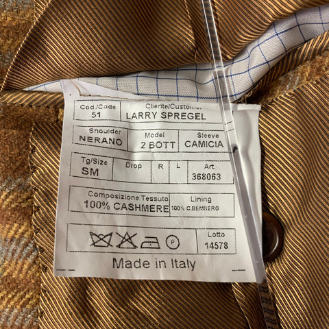 BORRELLI Size 44 Brown Camel Plaid Cashmere Notch Lapel Sport Coat