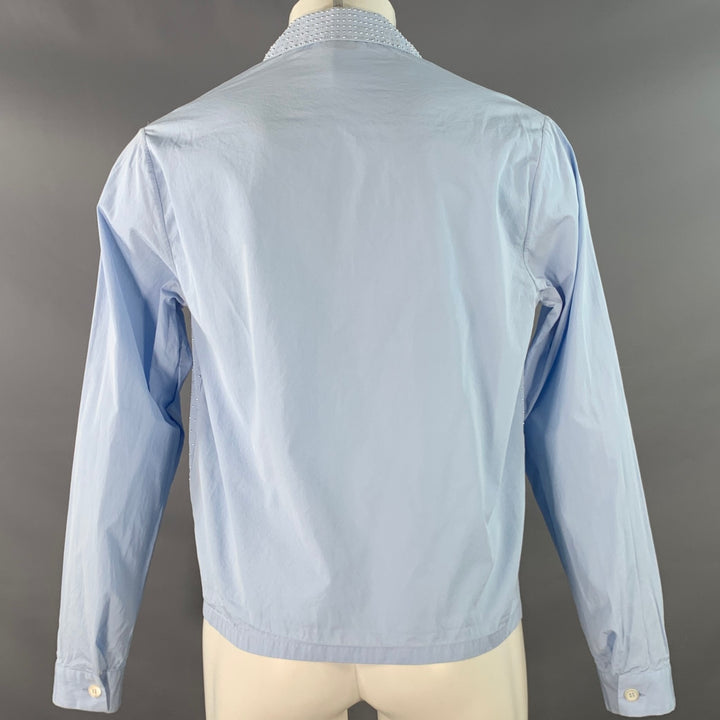 PRADA Size M Blue Silver Studded Cotton Zip Up Long Sleeve Shirt