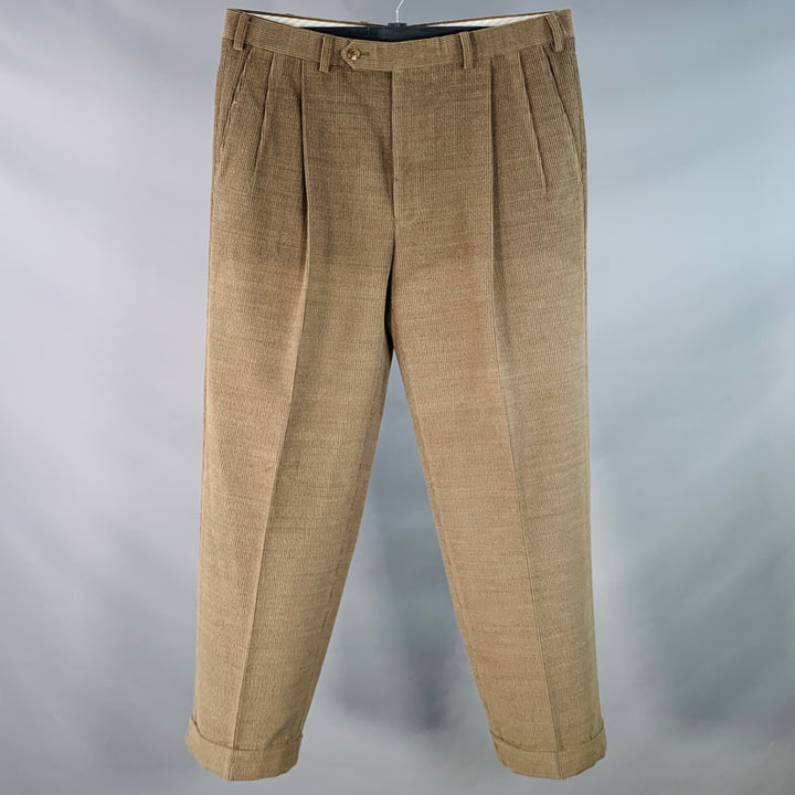 SAMUELSOHN Size 36 Tan Corduroy Merino Wool Pleated Zip Fly Casual Pants