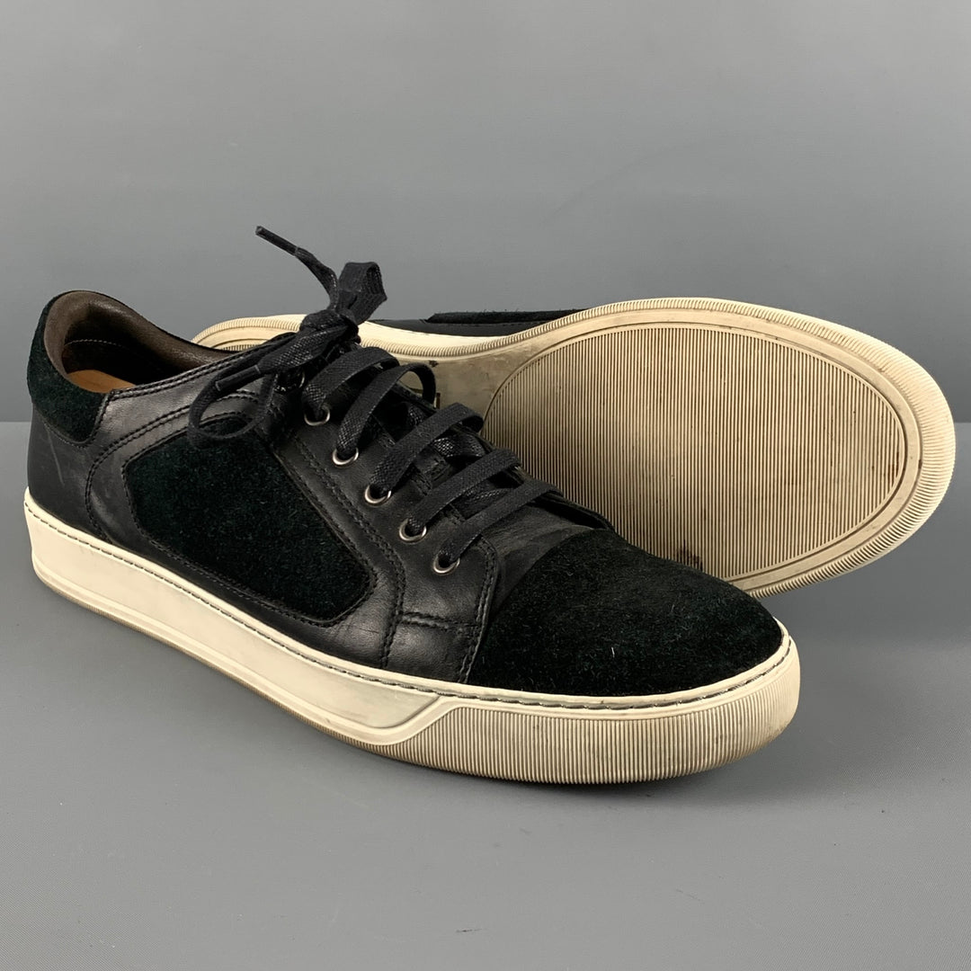 LANVIN Size 10 Black Cream Mixed Materials Leather Sneakers