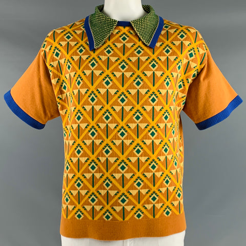 SASQUATCHfabrix Jersey con cuello de algodón abstracto naranja y verde talla XL