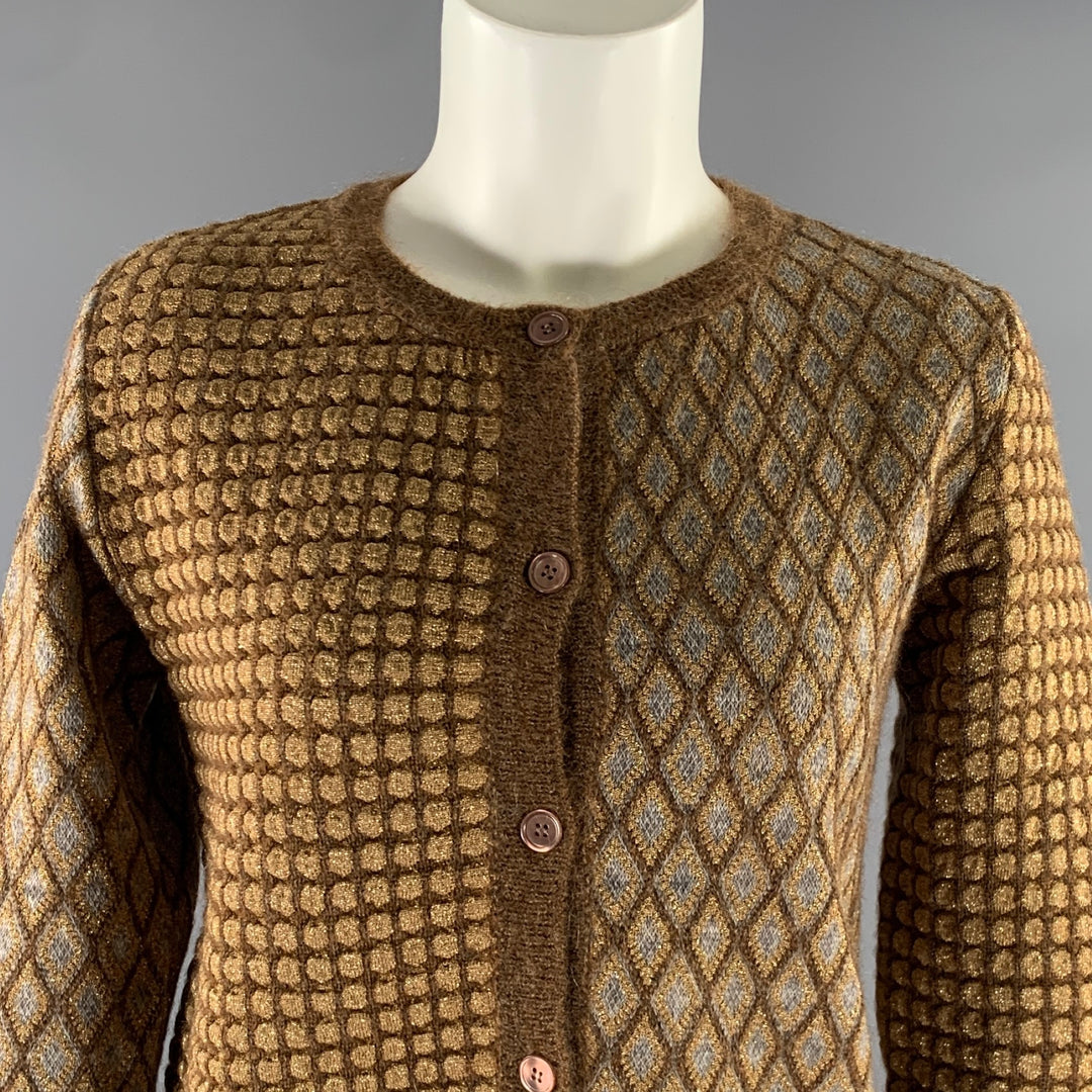 MARNI Size 4 Gold Brown Mohair Blend Geometric Cardigan