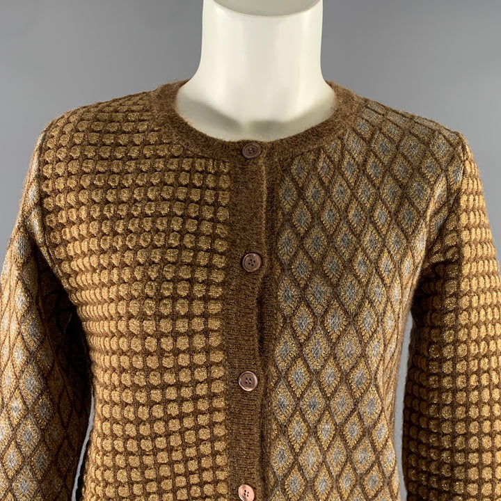MARNI Size 4 Gold Brown Mohair Blend Geometric Cardigan