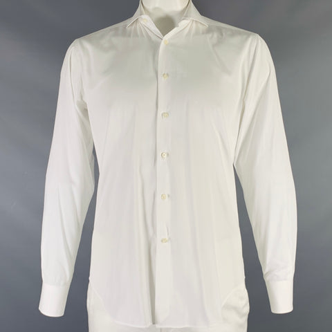 BARNEY'S NEW YORK Size L White Cotton Spread Collar Long Sleeve Shirt