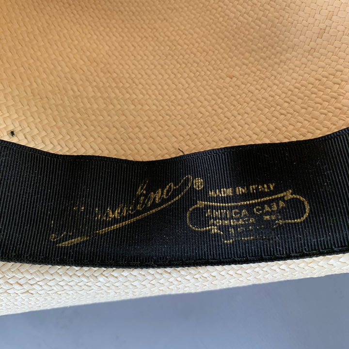 BORSALINO Size S Beige Black Straw Fedora