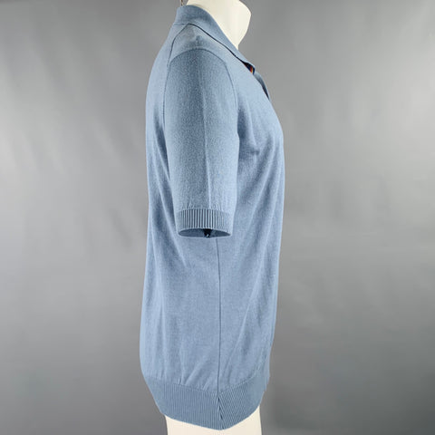 ETRO Size M Blue Embroidery Knit Short Sleeve Polo
