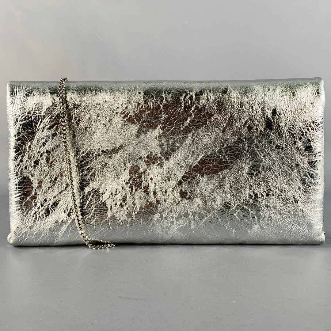 ROGER VIVIER Metallic Silver Textured Leather Clutch Handbag