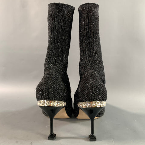 MIU MIU Size 10 Black Silver Lurex Glittered Pointed Toe Boots