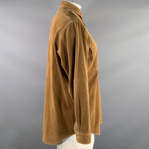 RALPH LAUREN Size L Tan Camel Corduroy Cotton Patch Pockets Long Sleeve Shirt