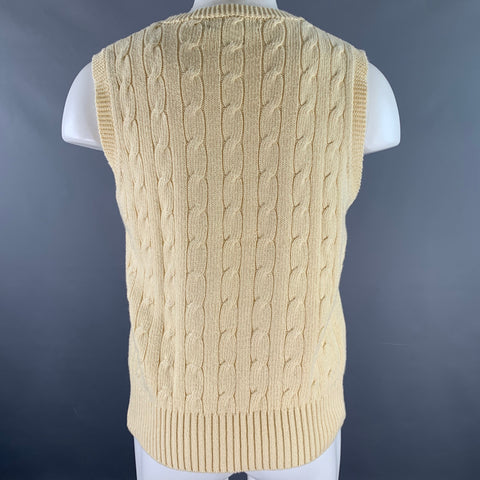 RALPH LAUREN Size M Beige Cable Knit Cotton Cashmere V-Neck Vest