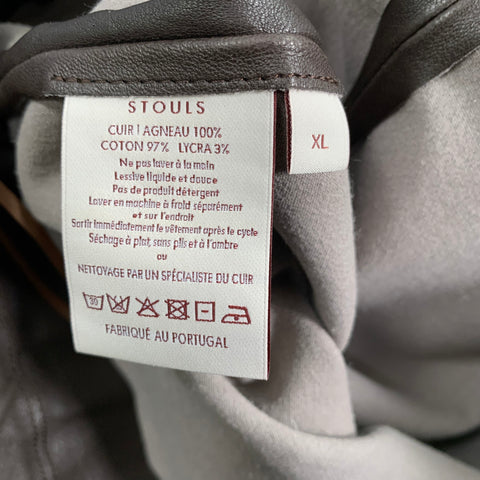 STOULS Size XL Brown Lambskin Leather Elastic Waistband Dress Pants
