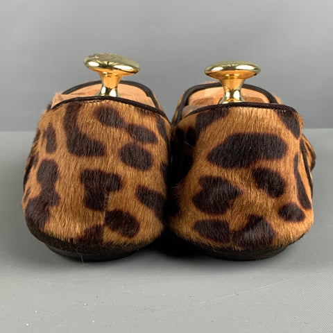 YVES SAINT LAURENT Size 7 Brown Tan Animal Print Leather Slippers Loafers