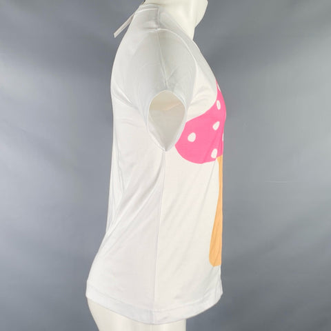 COMME des GARCONS SHIRT Size S White Pink Mushroom Cotton Crew Neck T-shirt
