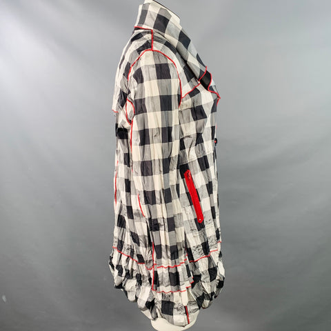UBU Size XL Grey Black Red Polyester Blend Gingham Reversible Wide Collar Coat