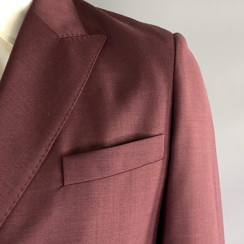 VALENTINO Chest Size 42 Burgundy Solid Mohair Blend Double Breasted 34 32 Suit