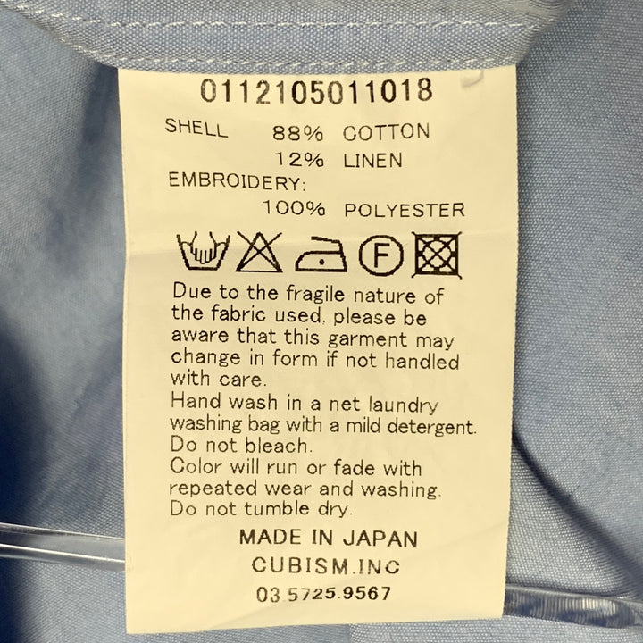 VISVIM Size L Blue Light Cotton Linen Button Down Collar Long Sleeve Shirt