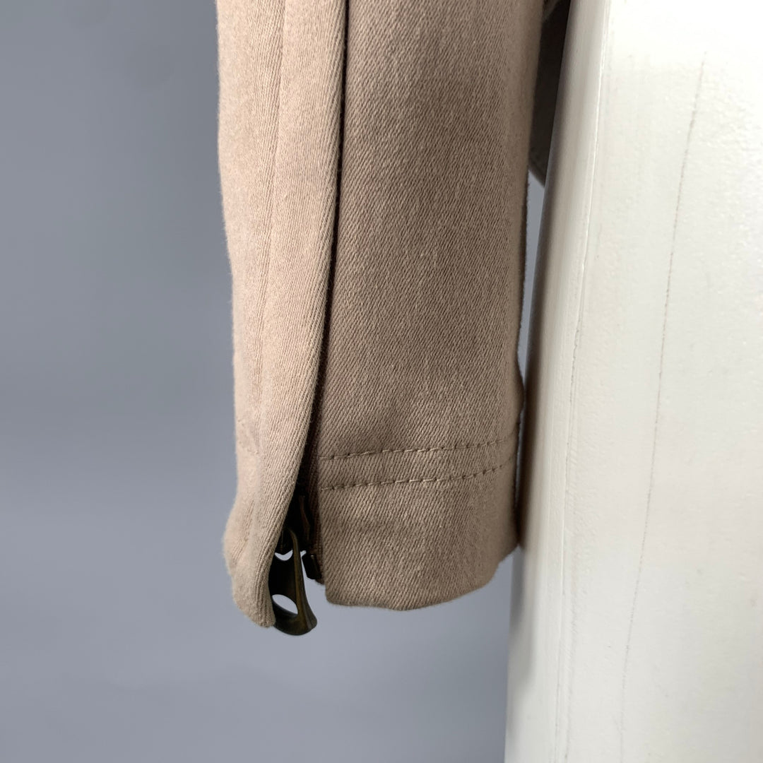 DONNA KARAN Size 8 Beige Cotton Blend Mock Collar Jacket